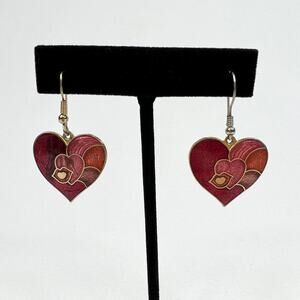Vintage Cloisonne Heart & Lips Dangle Earrings